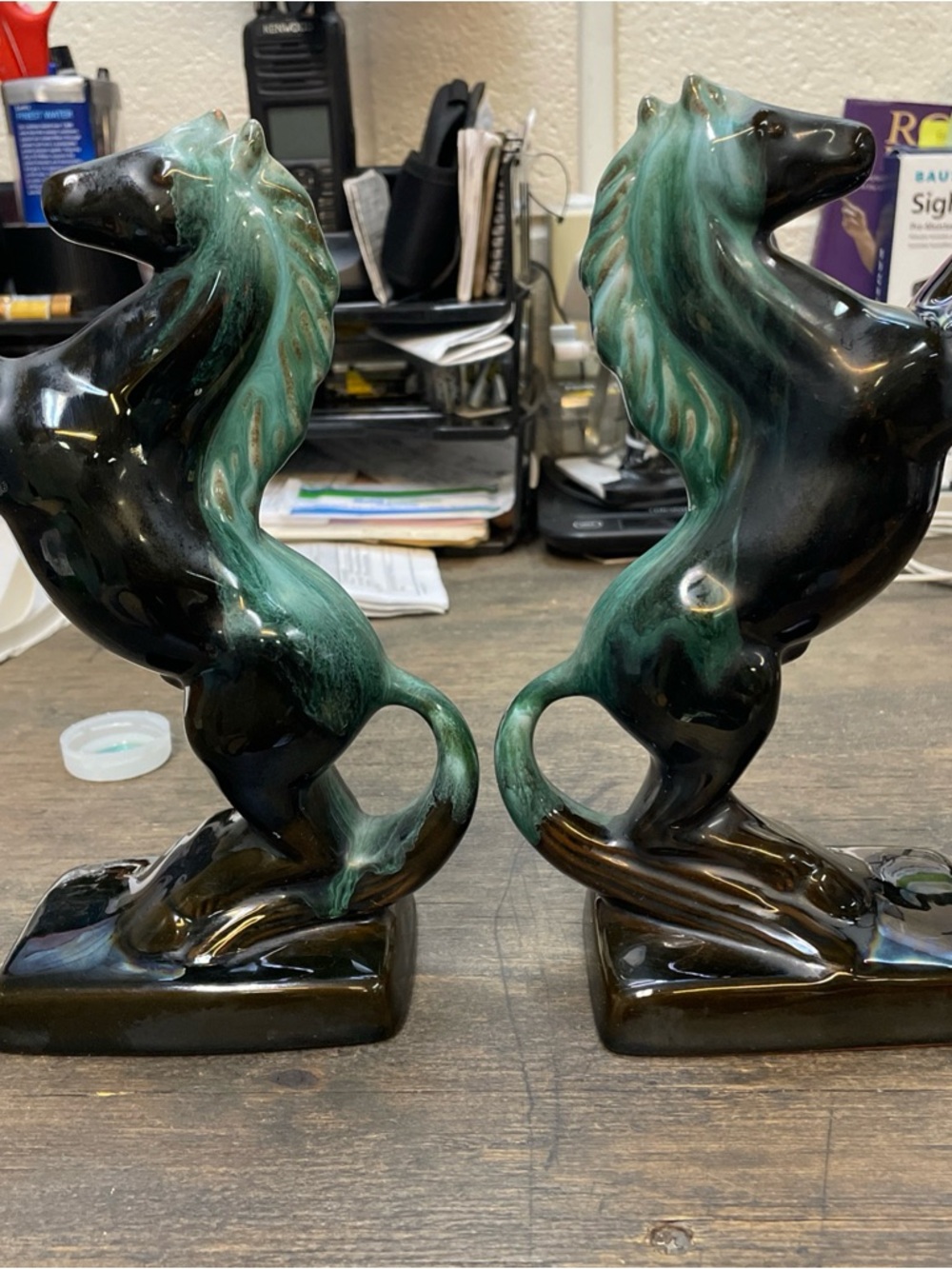 Green and Black Ceramic Horse Sculpture Pair - Home Art